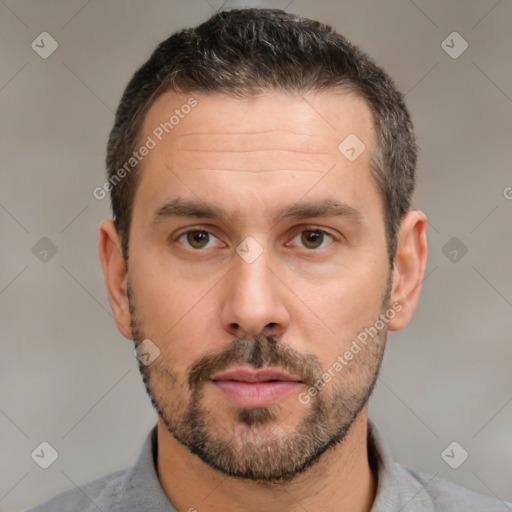 Neutral white adult male with short  brown hair and brown eyes