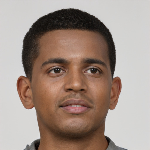 Neutral black young-adult male with short  brown hair and brown eyes