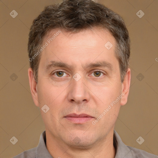 Neutral white adult male with short  brown hair and brown eyes