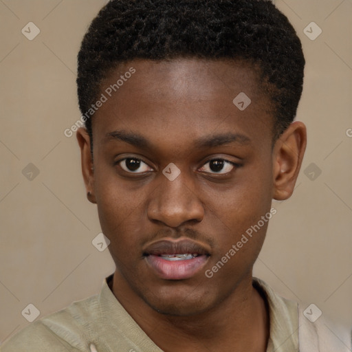 Neutral black young-adult male with short  brown hair and brown eyes