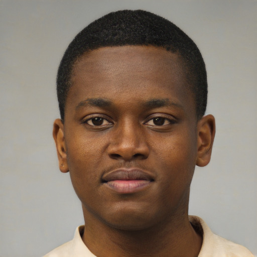Neutral black young-adult male with short  brown hair and brown eyes
