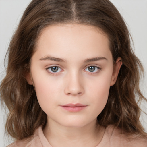 Neutral white child female with medium  brown hair and brown eyes