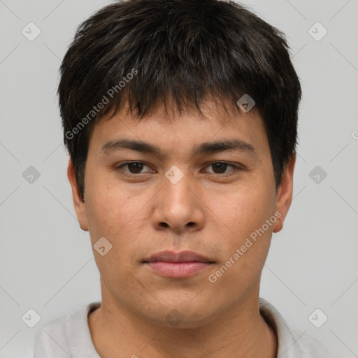 Neutral asian young-adult male with short  brown hair and brown eyes