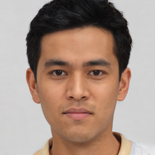 Neutral asian young-adult male with short  black hair and brown eyes