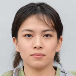 Neutral asian young-adult female with medium  brown hair and brown eyes