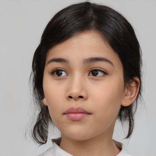 Neutral asian child female with medium  black hair and brown eyes