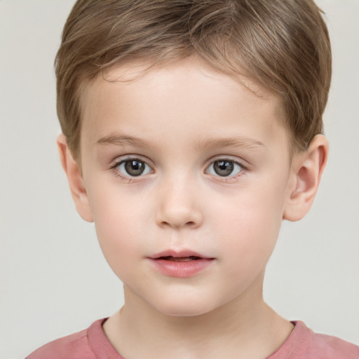 Neutral white child male with short  brown hair and grey eyes