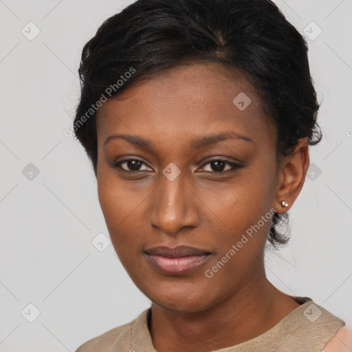 Neutral asian young-adult female with short  brown hair and brown eyes