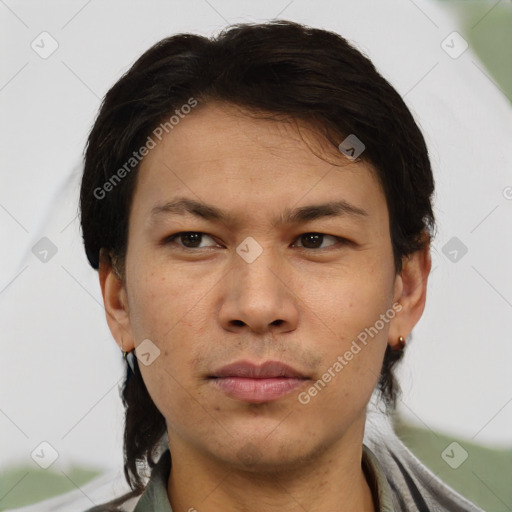 Neutral asian young-adult male with short  brown hair and brown eyes