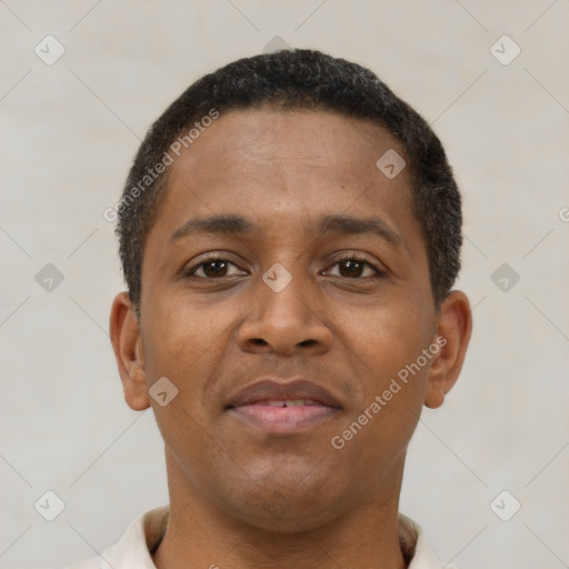 Neutral black young-adult male with short  brown hair and brown eyes