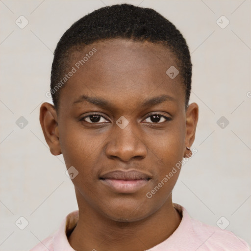 Neutral black young-adult male with short  brown hair and brown eyes