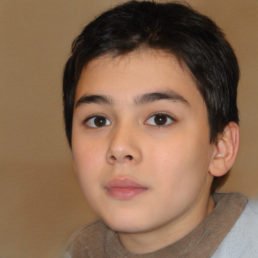 Neutral asian child male with short  brown hair and brown eyes