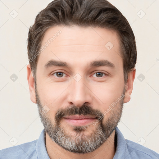 Neutral white adult male with short  brown hair and brown eyes