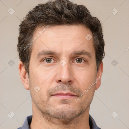 Neutral white adult male with short  brown hair and brown eyes