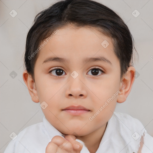 Neutral white child female with short  brown hair and brown eyes