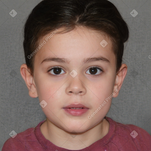 Neutral white child female with short  brown hair and brown eyes