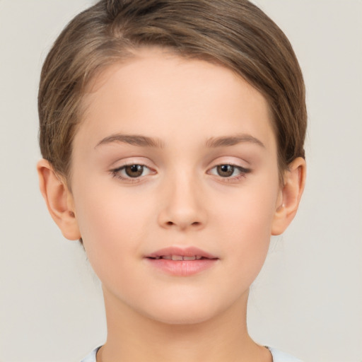 Neutral white young-adult female with short  brown hair and brown eyes