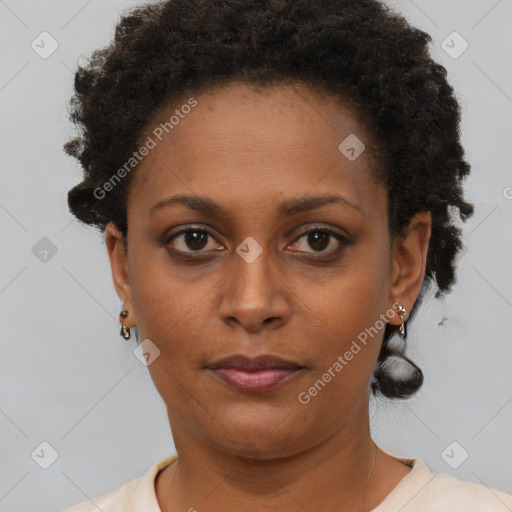 Neutral black young-adult female with short  brown hair and brown eyes