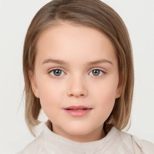 Neutral white child female with medium  brown hair and grey eyes