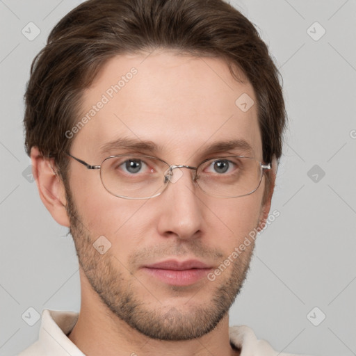 Neutral white adult male with short  brown hair and brown eyes