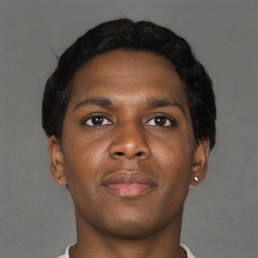 Neutral black young-adult male with short  brown hair and brown eyes