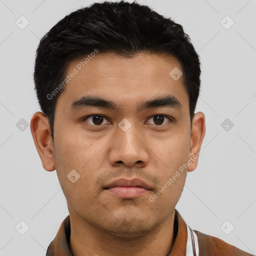 Neutral asian young-adult male with short  brown hair and brown eyes