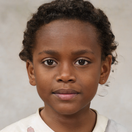 Neutral black child female with short  brown hair and brown eyes