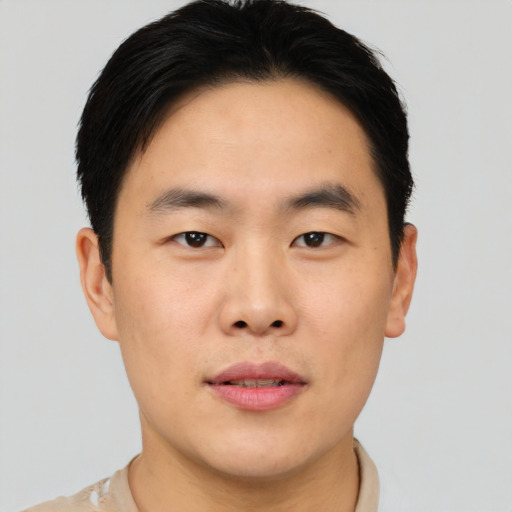 Neutral asian young-adult male with short  black hair and brown eyes