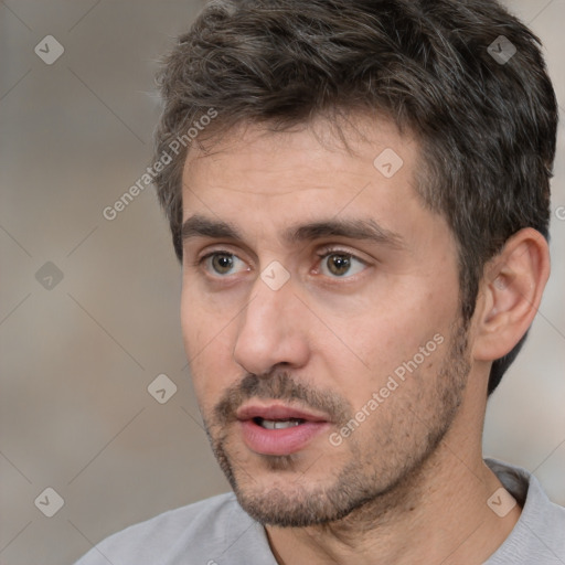 Neutral white adult male with short  brown hair and brown eyes