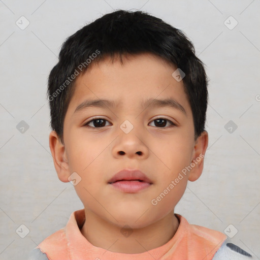 Neutral asian child male with short  brown hair and brown eyes