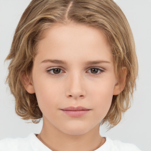 Neutral white child female with medium  brown hair and brown eyes