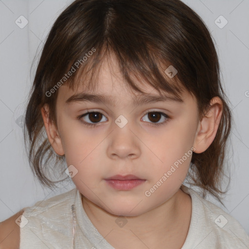 Neutral white child female with medium  brown hair and brown eyes