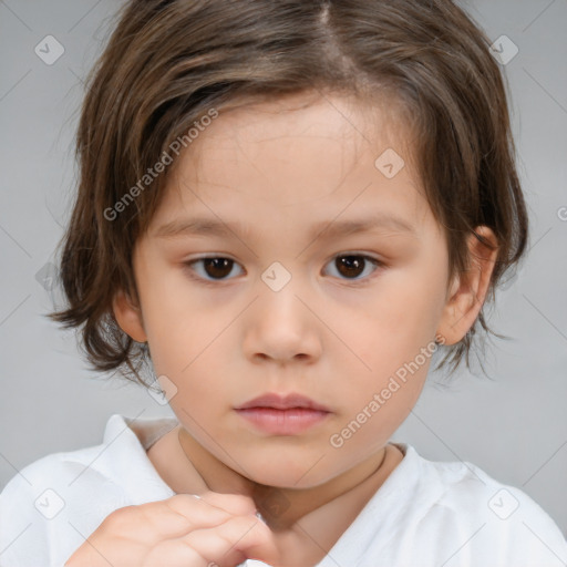 Neutral white child female with medium  brown hair and brown eyes