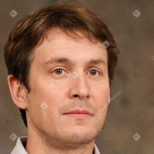 Neutral white adult male with short  brown hair and brown eyes