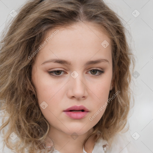 Neutral white child female with medium  brown hair and brown eyes