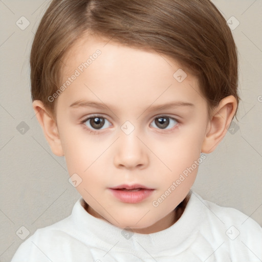 Neutral white child female with short  brown hair and brown eyes