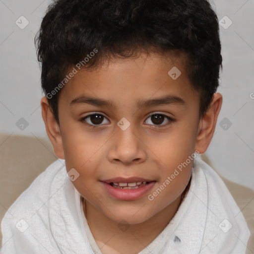 Joyful white child male with short  brown hair and brown eyes