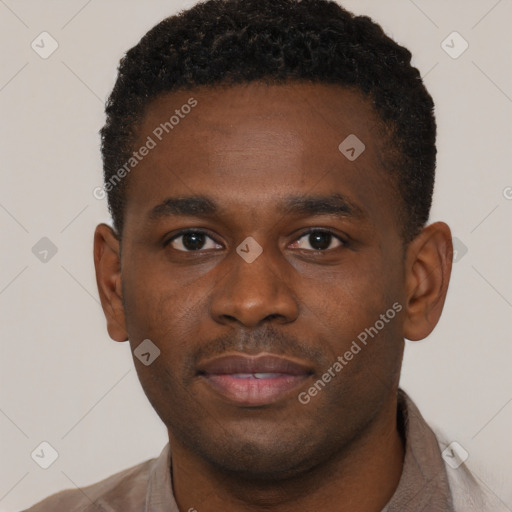 Neutral black young-adult male with short  brown hair and brown eyes
