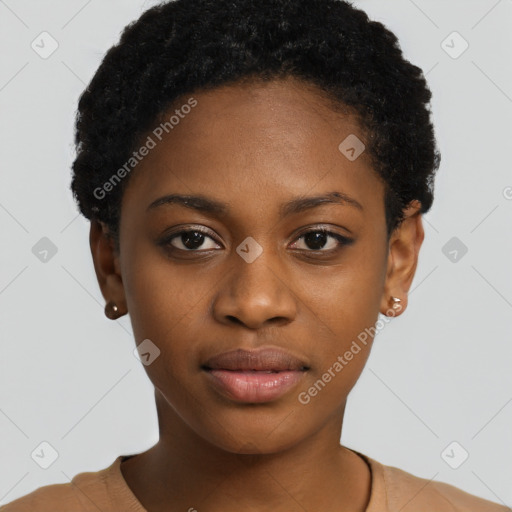 Neutral black young-adult female with short  brown hair and brown eyes