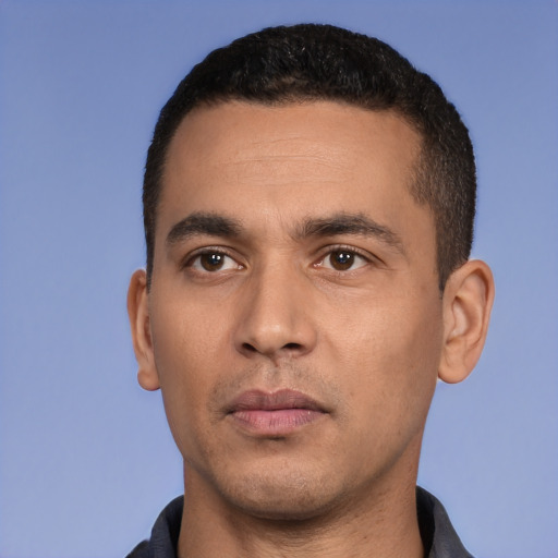 Neutral white young-adult male with short  black hair and brown eyes