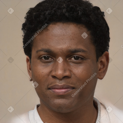 Neutral black young-adult male with short  brown hair and brown eyes