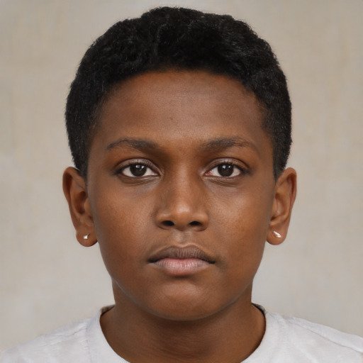 Neutral black child male with short  black hair and brown eyes
