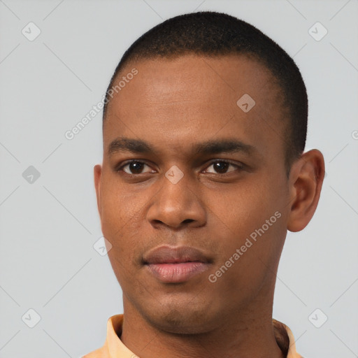 Neutral black young-adult male with short  brown hair and brown eyes
