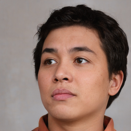Neutral asian young-adult male with short  brown hair and brown eyes