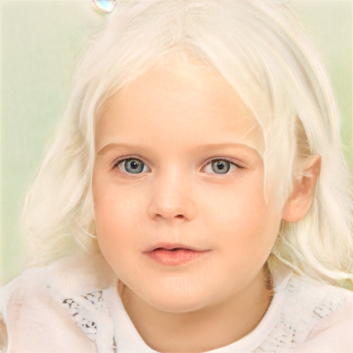 Neutral white child female with medium  blond hair and blue eyes