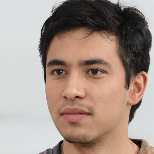 Neutral asian young-adult male with short  brown hair and brown eyes