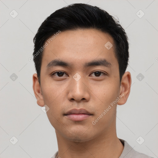 Neutral asian young-adult male with short  black hair and brown eyes