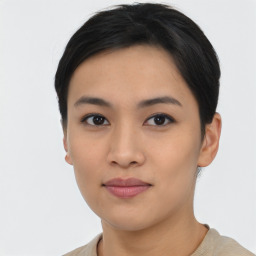 Neutral asian young-adult female with short  black hair and brown eyes