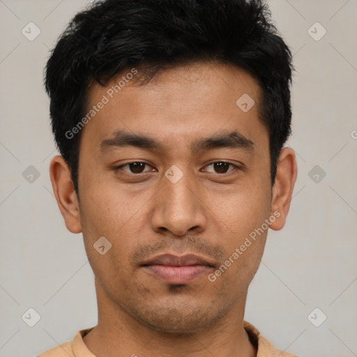 Neutral asian young-adult male with short  black hair and brown eyes