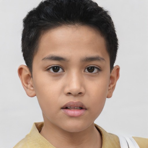 Neutral asian child male with short  brown hair and brown eyes